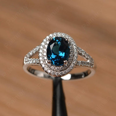 Oval Cut Double London Blue Topaz Engagement Rings - Palmary
