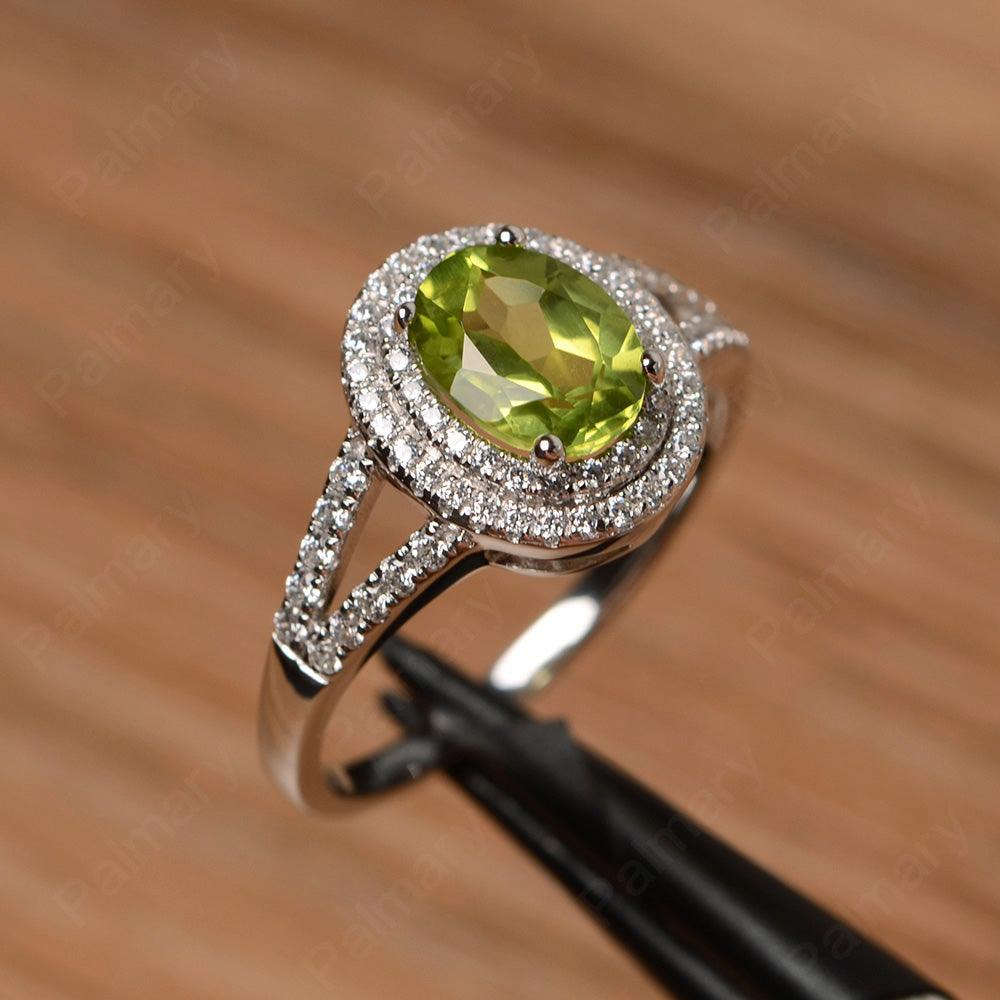 Oval Cut Double Peridot Engagement Rings - Palmary