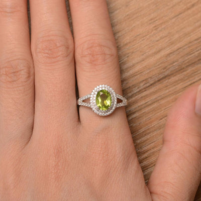 Oval Cut Double Peridot Engagement Rings - Palmary