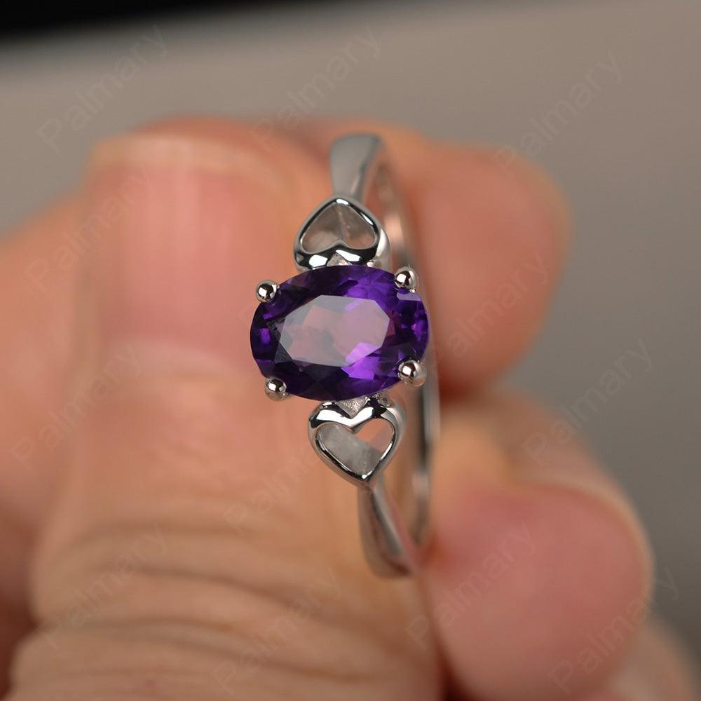 Oval Cut Amethyst Rings With Heart - Palmary
