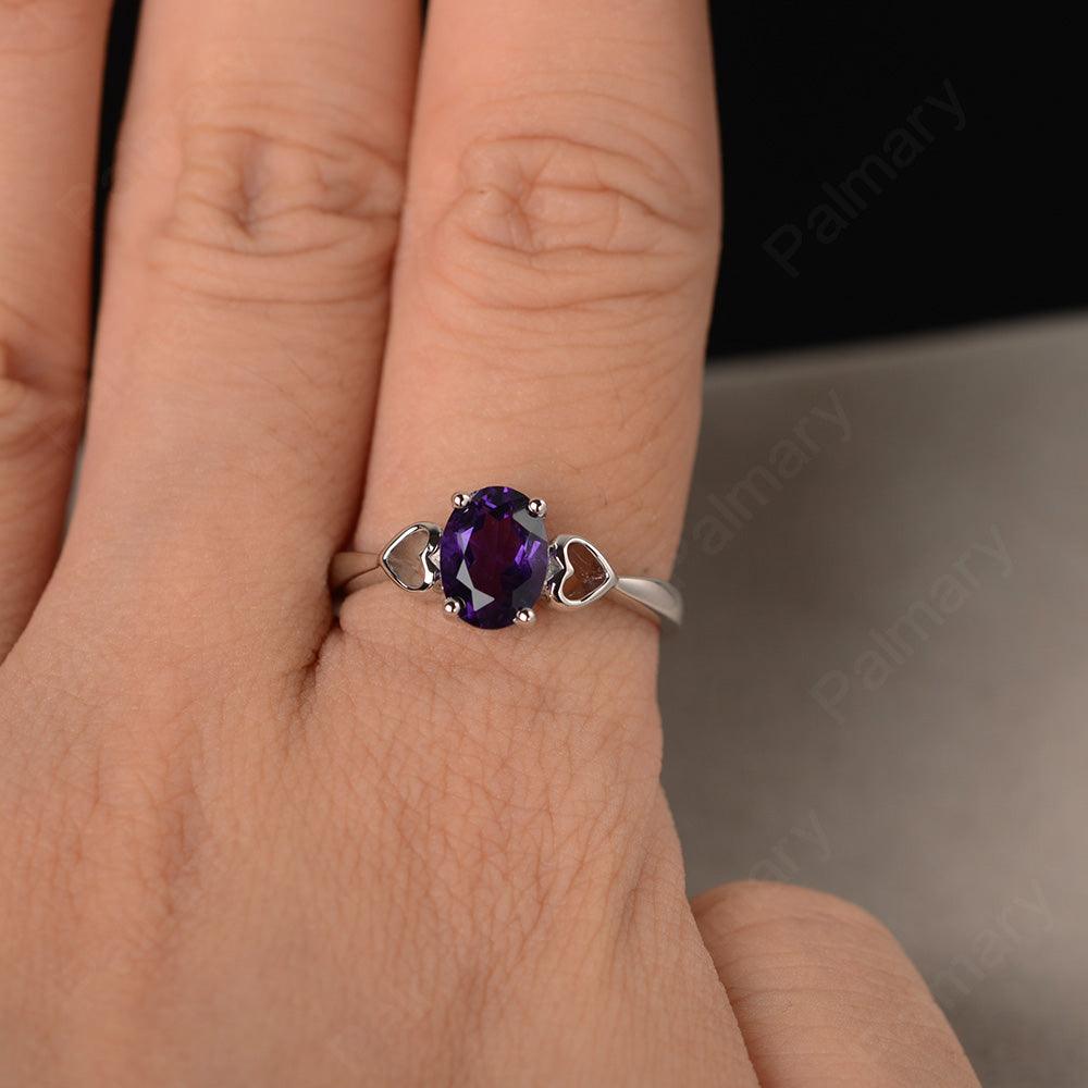 Oval Cut Amethyst Rings With Heart - Palmary