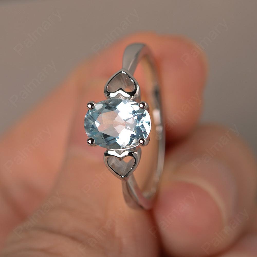 Oval Cut Aquamarine Rings With Heart - Palmary