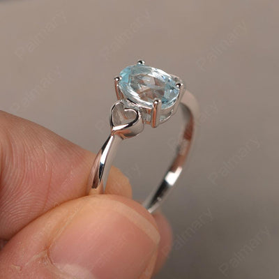 Oval Cut Aquamarine Rings With Heart - Palmary