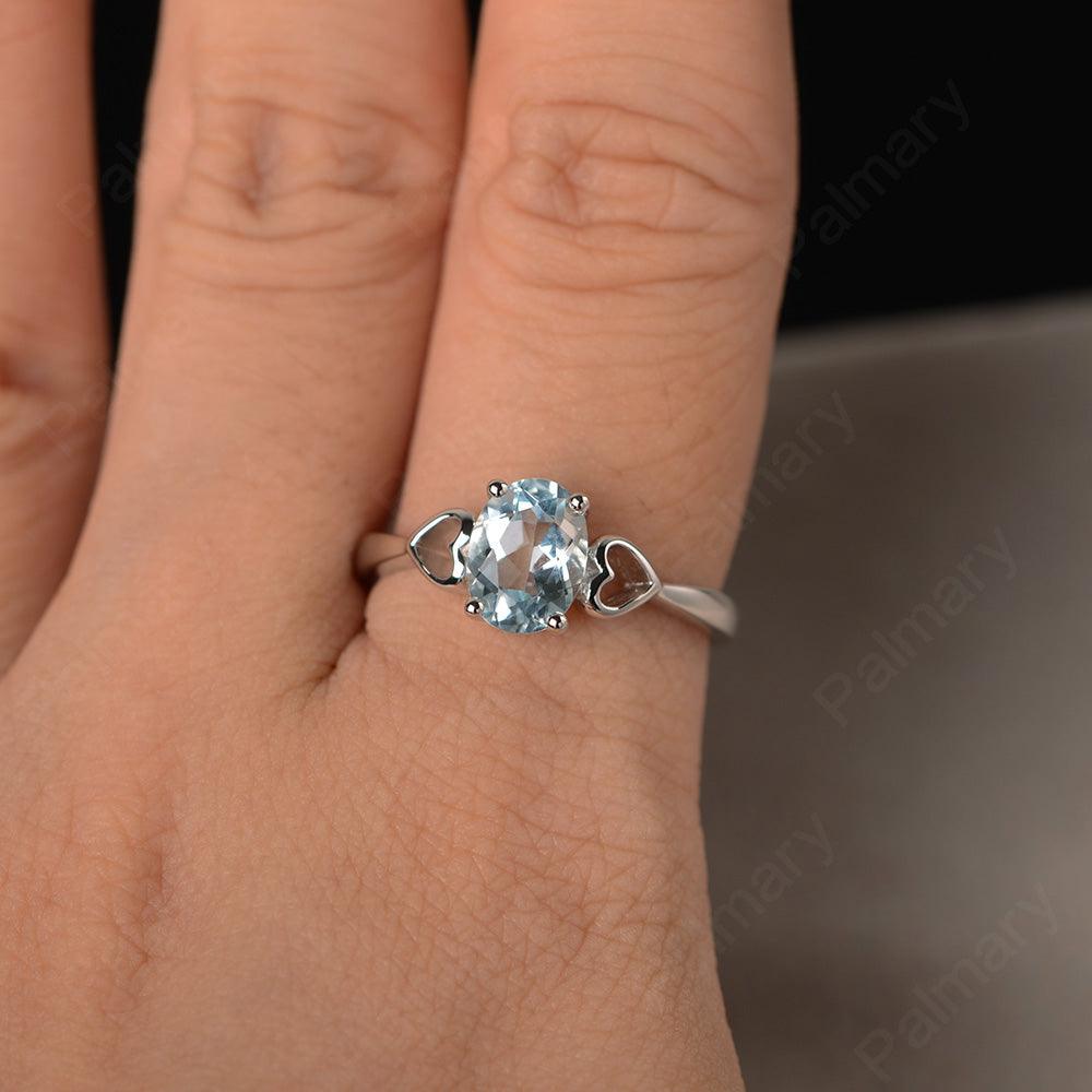 Oval Cut Aquamarine Rings With Heart - Palmary