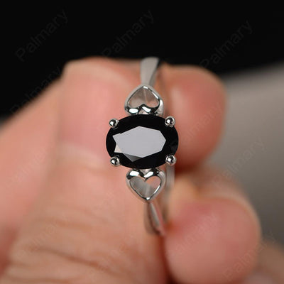 Oval Cut Black Spinel Rings With Heart - Palmary