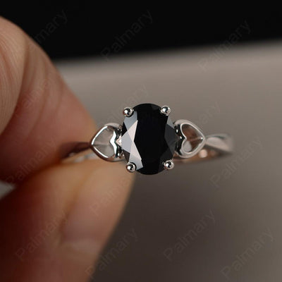 Oval Cut Black Spinel Rings With Heart - Palmary
