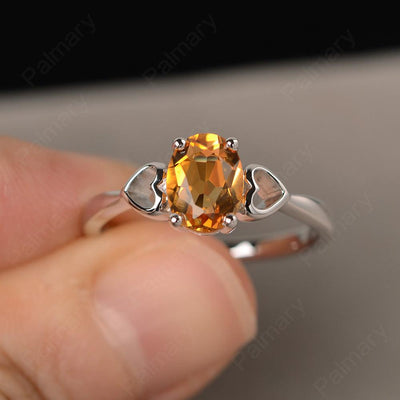 Oval Cut Citrine Rings With Heart - Palmary