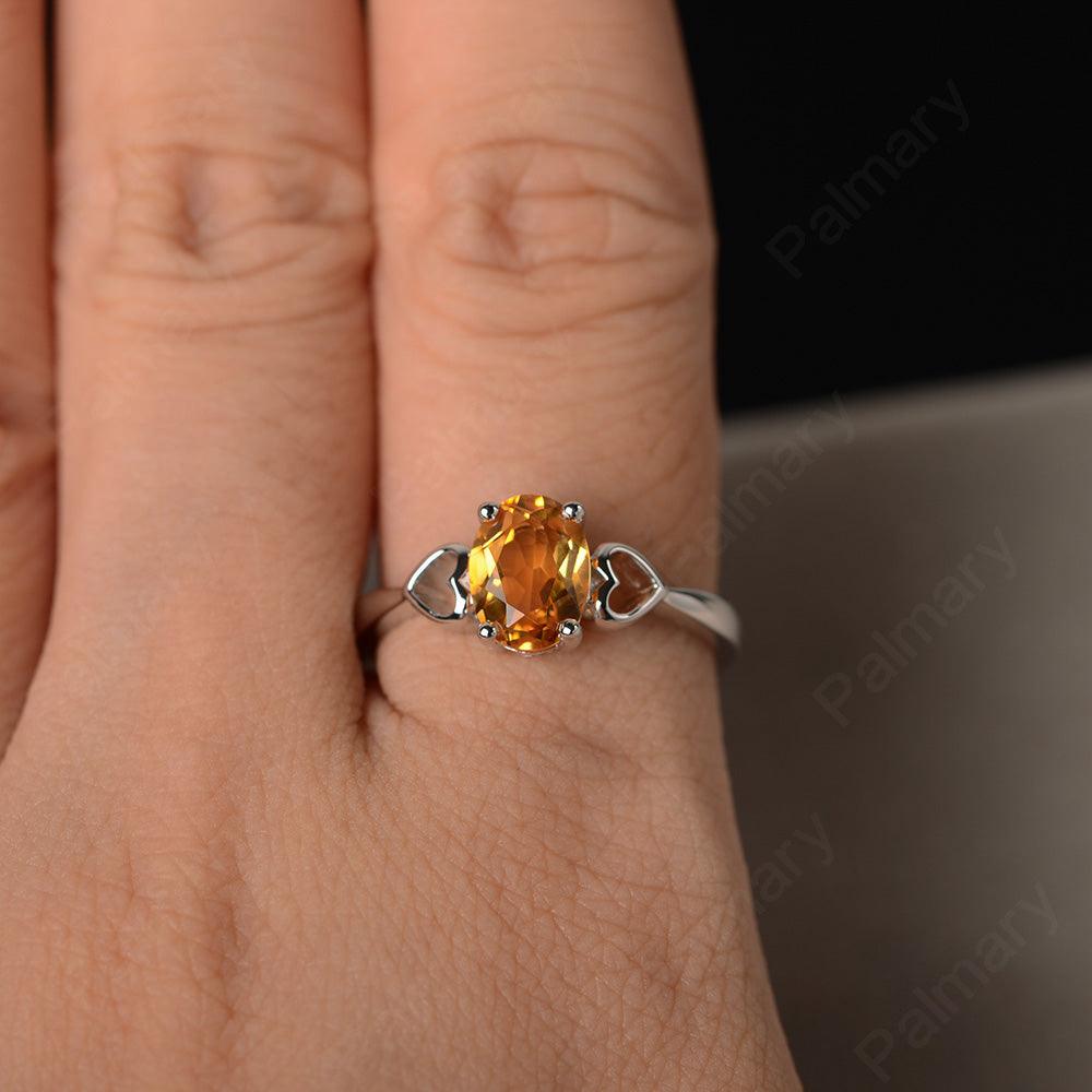 Oval Cut Citrine Rings With Heart - Palmary