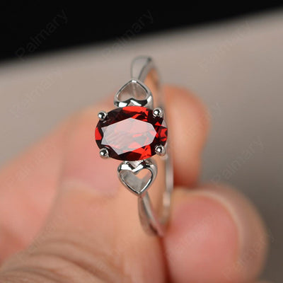 Oval Cut Garnet Rings With Heart - Palmary