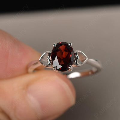 Oval Cut Garnet Rings With Heart - Palmary