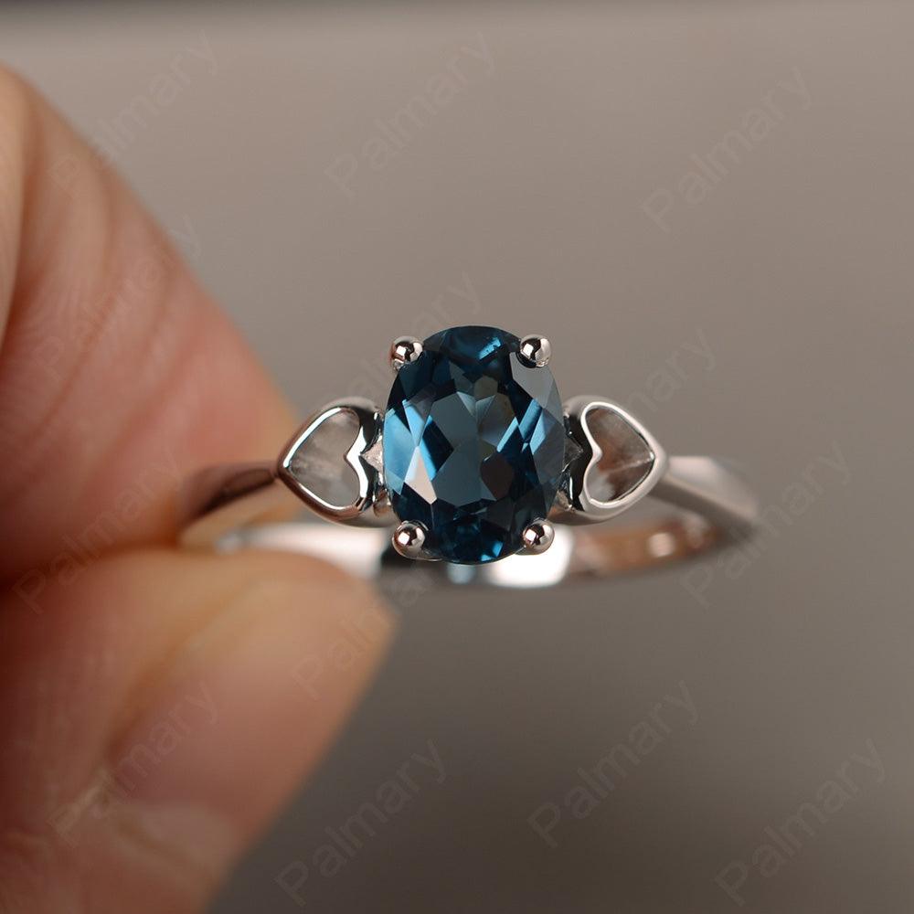 Oval Cut London Blue Topaz Rings With Heart - Palmary