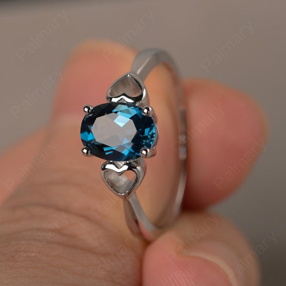 Oval Cut London Blue Topaz Rings With Heart - Palmary