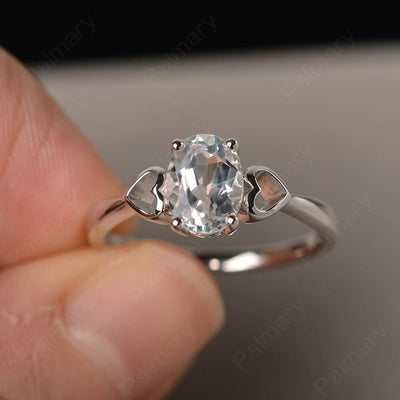 Oval Cut White Topaz Rings With Heart - Palmary