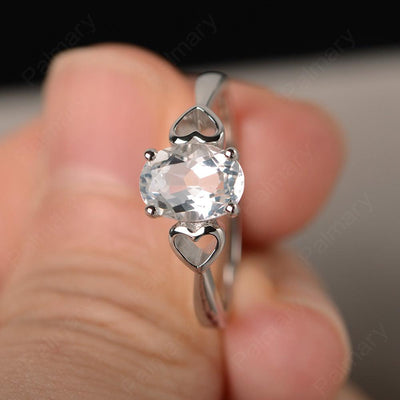 Oval Cut White Topaz Rings With Heart - Palmary