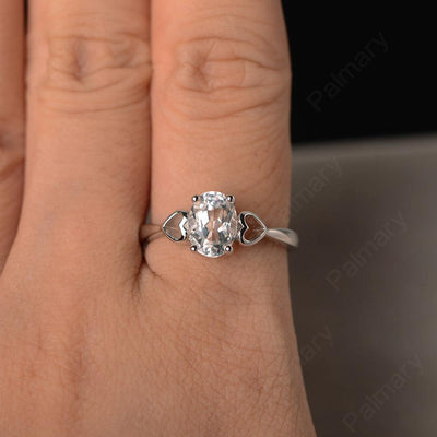 Oval Cut White Topaz Rings With Heart - Palmary