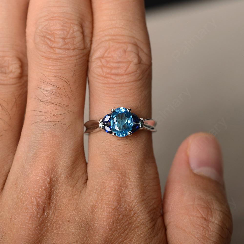 Oval Cut Swiss Blue Topaz Vintage Engagement Rings - Palmary