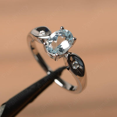 Oval Cut Aquamarine Wedding Rings - Palmary