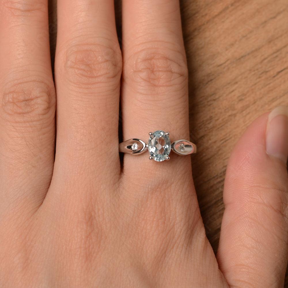 Oval Cut Aquamarine Wedding Rings - Palmary