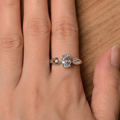Oval Cut Aquamarine Wedding Rings - Palmary