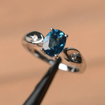 Oval Cut London Blue Topaz Wedding Rings - Palmary