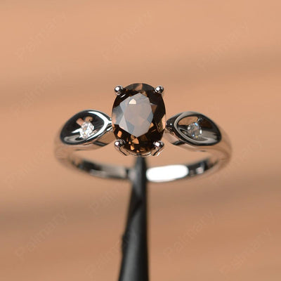 Oval Cut Smoky Quartz  Wedding Rings - Palmary