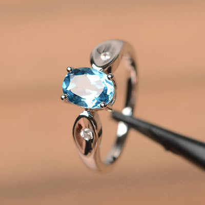 Oval Cut Swiss Blue Topaz Wedding Rings - Palmary