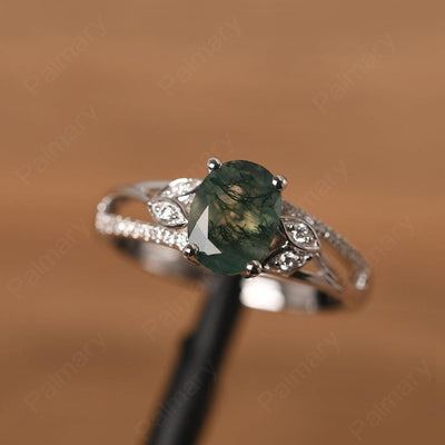 Oval Cut Moss Agate Engagement Rings - Palmary