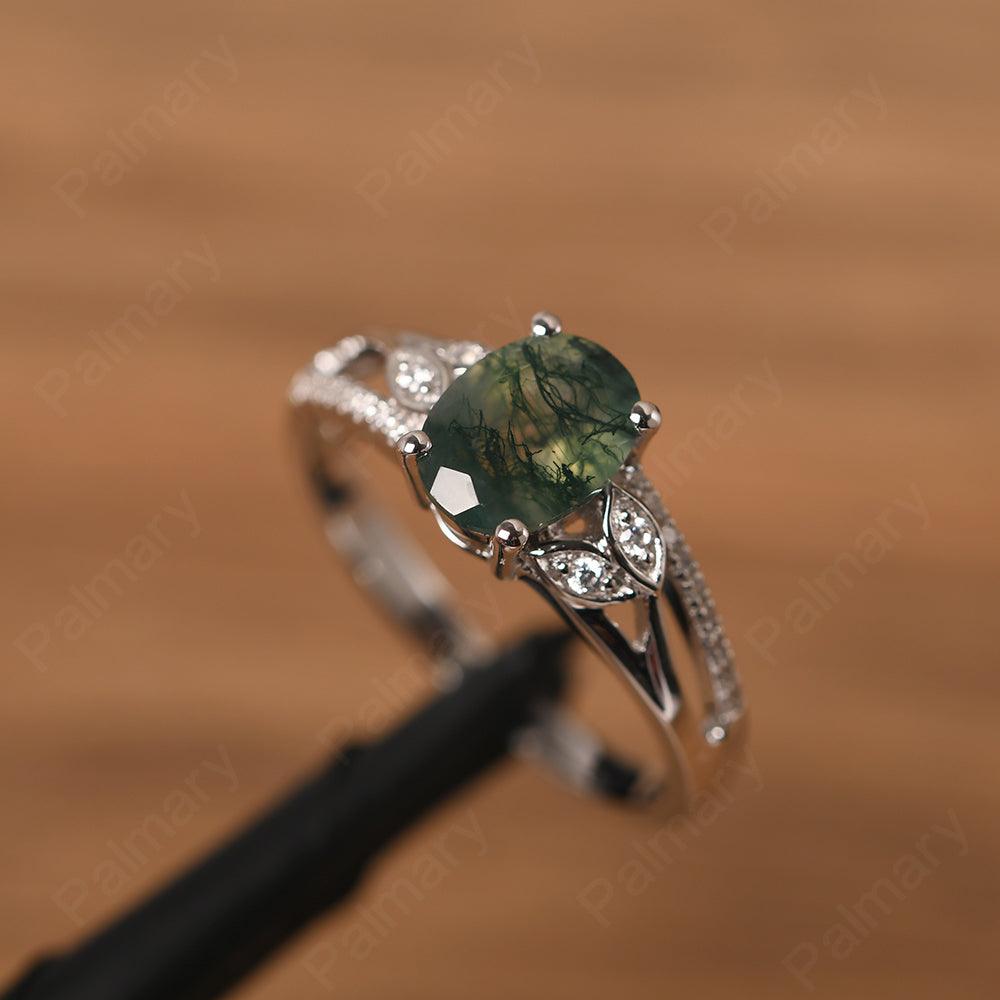 Oval Cut Moss Agate Engagement Rings - Palmary