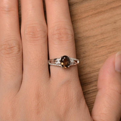 Oval Cut Smoky Quartz  Engagement Rings - Palmary