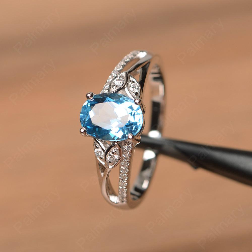 Oval Cut Swiss Blue Topaz Engagement Rings - Palmary