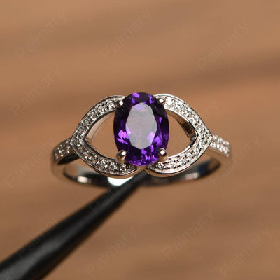 Oval Cut Amethyst Split Wedding Rings - Palmary