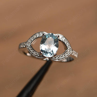 Oval Cut Aquamarine Split Wedding Rings - Palmary