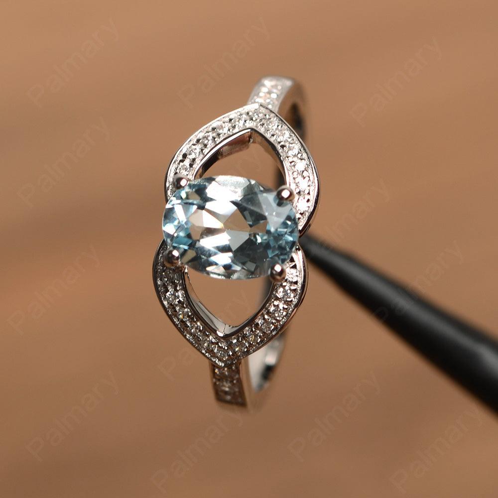 Oval Cut Aquamarine Split Wedding Rings - Palmary