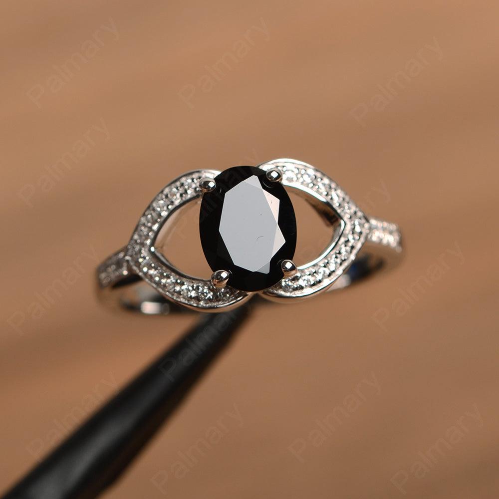 Oval Cut Black Spinel Split Wedding Rings - Palmary