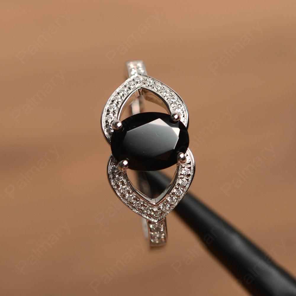 Oval Cut Black Spinel Split Wedding Rings - Palmary