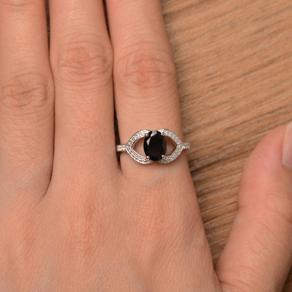 Oval Cut Black Spinel Split Wedding Rings - Palmary