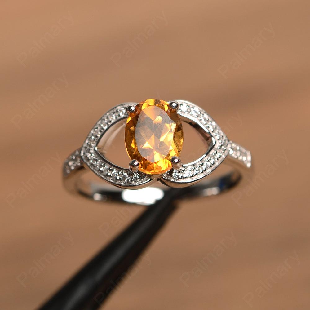 Oval Cut Citrine Split Wedding Rings - Palmary