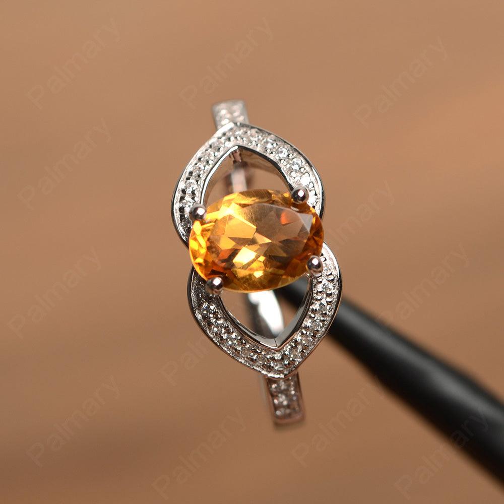 Oval Cut Citrine Split Wedding Rings - Palmary