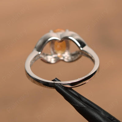Oval Cut Citrine Split Wedding Rings - Palmary