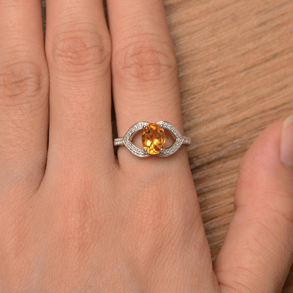 Oval Cut Citrine Split Wedding Rings - Palmary