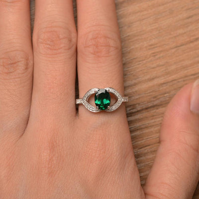 Oval Cut Emerald Split Wedding Rings - Palmary