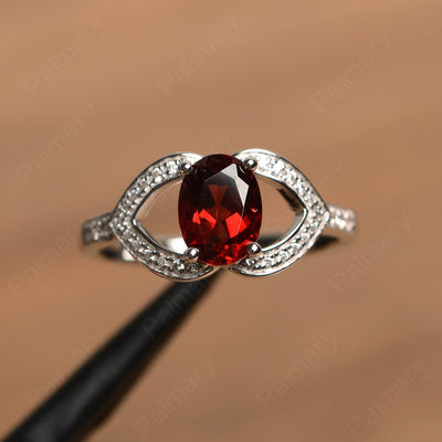 Oval Cut Garnet Split Wedding Rings - Palmary