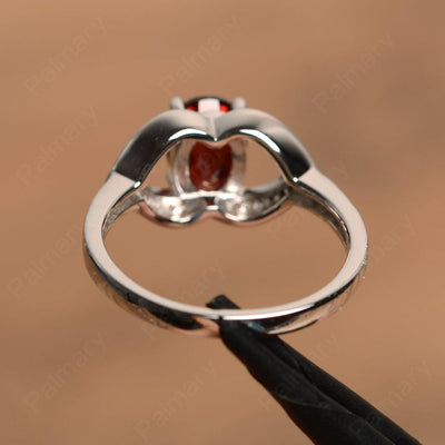 Oval Cut Garnet Split Wedding Rings - Palmary