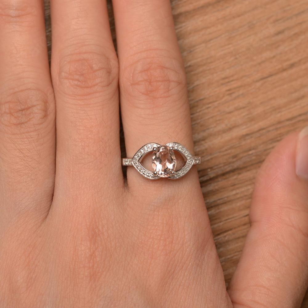 Oval Cut Morganite Split Wedding Rings - Palmary