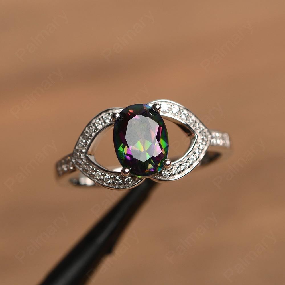 Oval Cut Mystic Topaz Split Wedding Rings - Palmary