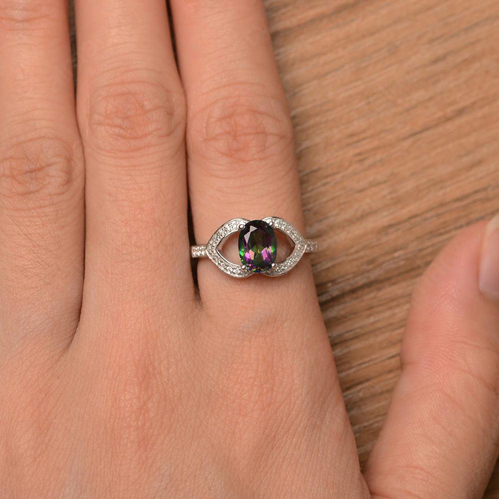 Oval Cut Mystic Topaz Split Wedding Rings - Palmary