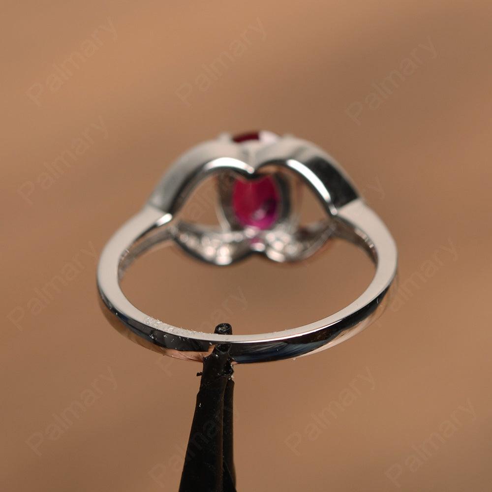 Oval Cut Ruby Split Wedding Rings - Palmary
