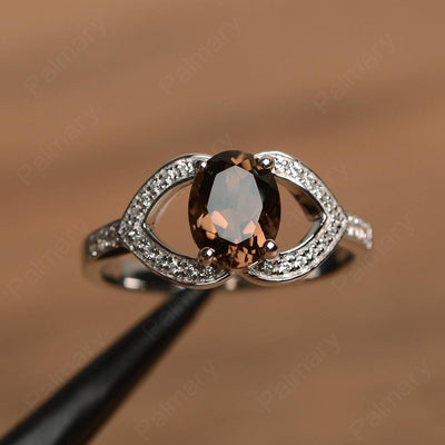 Oval Cut Smoky Quartz  Split Wedding Rings - Palmary