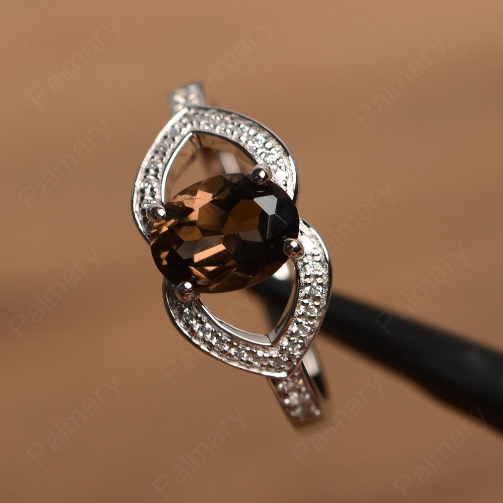 Oval Cut Smoky Quartz  Split Wedding Rings - Palmary