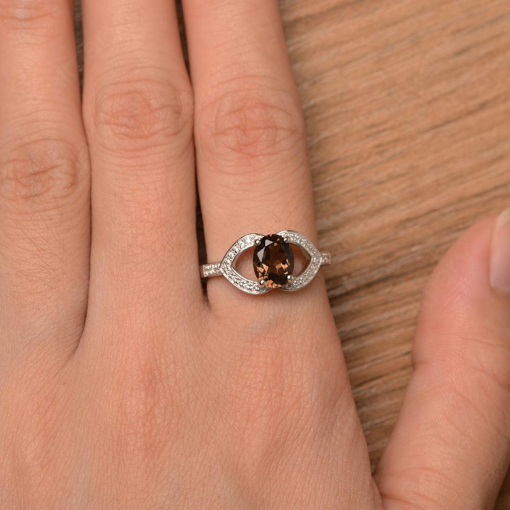 Oval Cut Smoky Quartz  Split Wedding Rings - Palmary